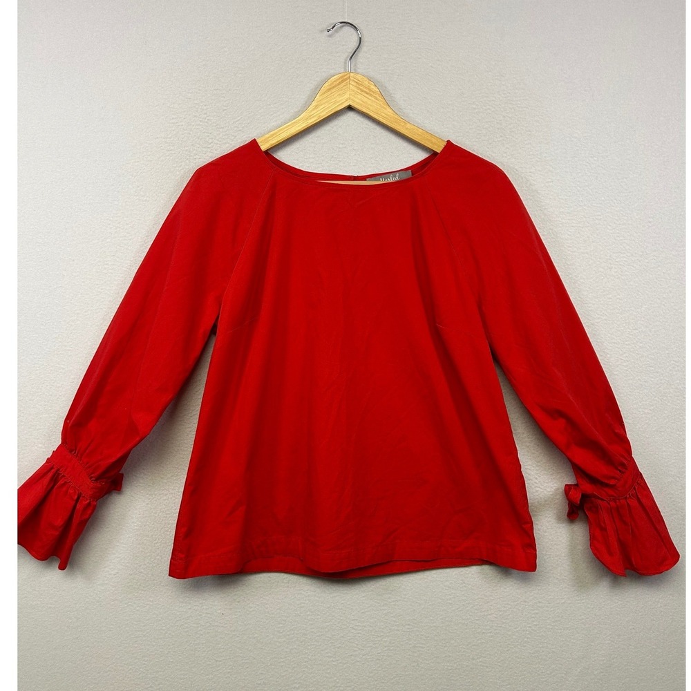 Romantic Marled Reunited Clothing Womens Size M Red Ruffle Tie Sleeve Blouse Top